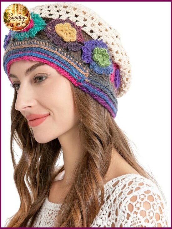 Cotton Crochet Slouchy Beanie Hat Handmade Knit Summer Skull Cap main image 5